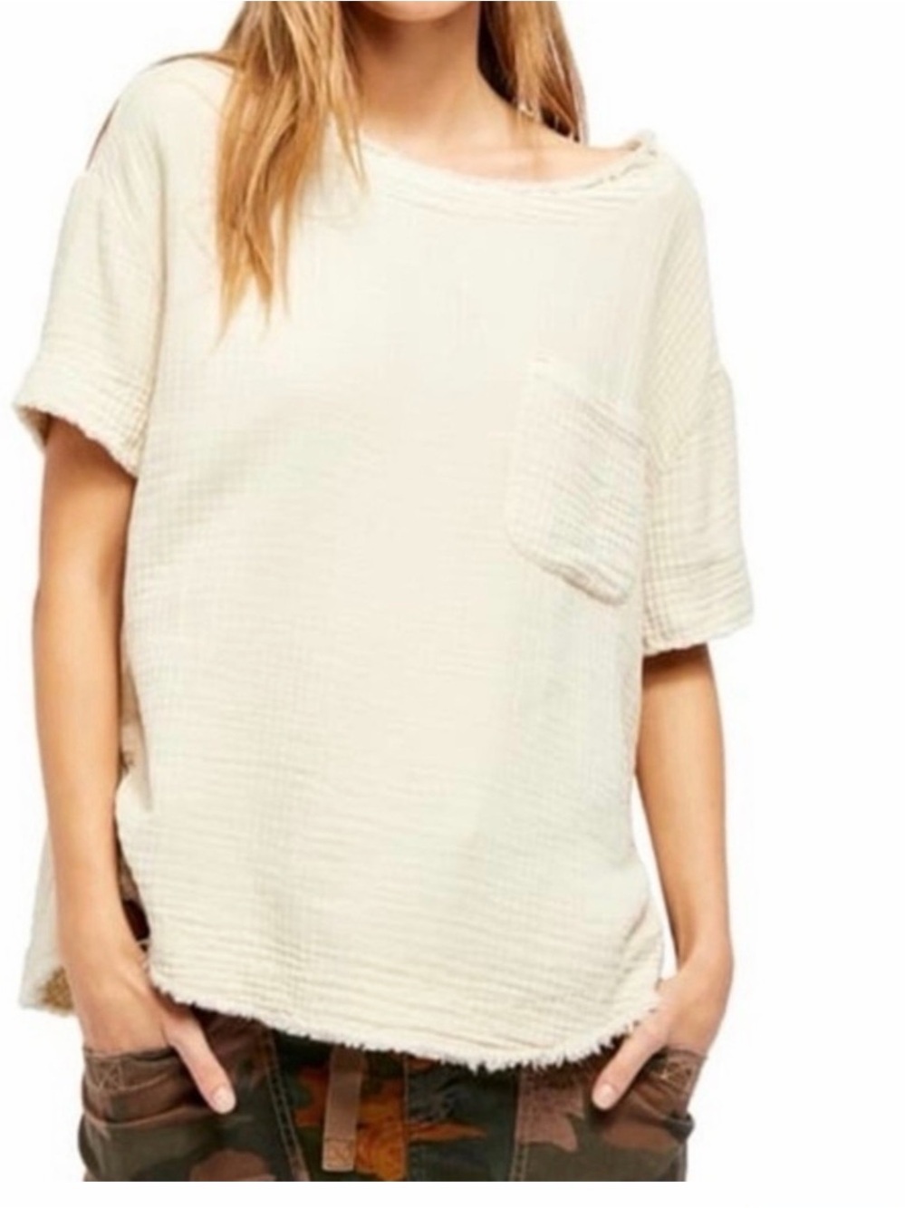 By Together Cream Short-Sleeve Pocket Pullover size large